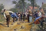 Village Canvas Paintings - Playing Boules iin a Flemish Village